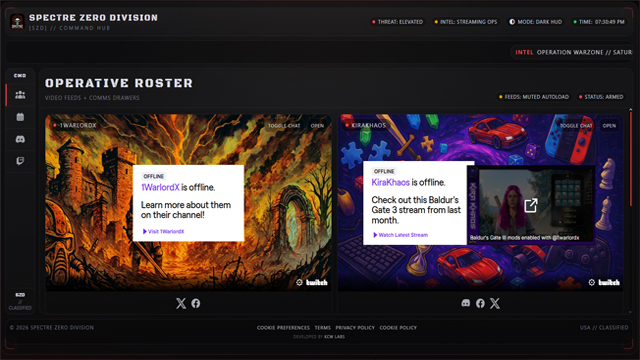 Spectre Zero Division custom team hub website by KCW Labs